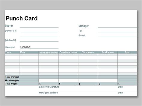 Excel Of Punch Cardxlsx Wps Free Templates