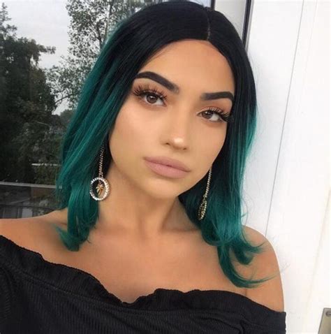 peruvian hair teal ombre with black root lace front bob wig straight