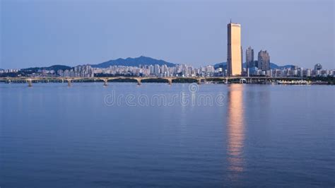 Dusk View Of Han River And Skyscrapers In Yeouido In Seoul South Korea