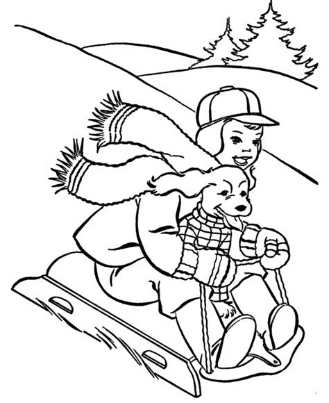 Winter Sledding Coloring Page Coloring Pages Winter Christmas