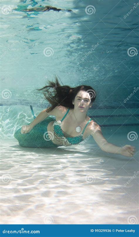 Model Underwater In A Pool Wearing A Mermaids Tail Stock Photo Image