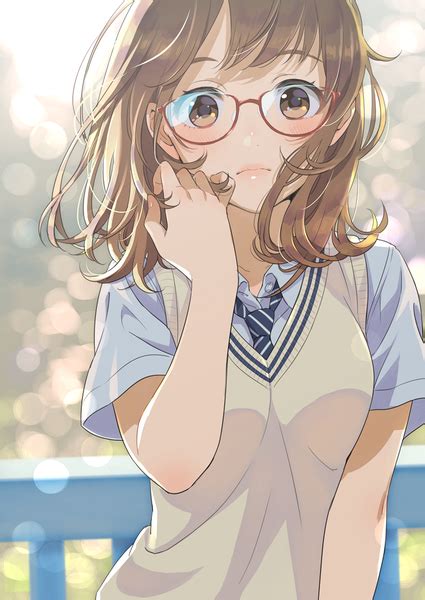 Anime Girl With Short Brown Hair And Brown Eyes And Glasses