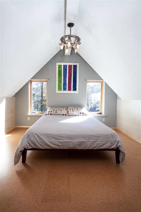 Kat Alves Photography Modern Cabin Sloped Ceiling Bedroom