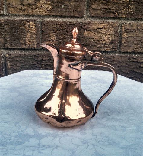 Antique Inch Hand Hammered Copper Arabic Dallah Coffee Pot By