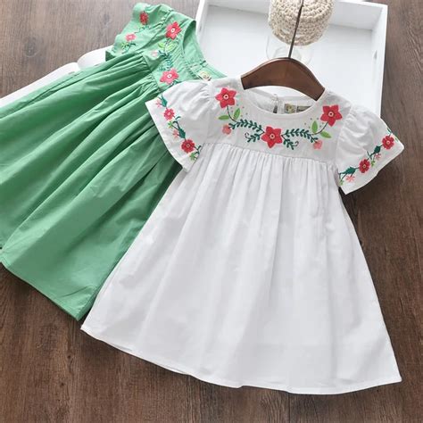 Girls Floral Embroidery Summer Cotton Dresses Kids Casual Wholesale