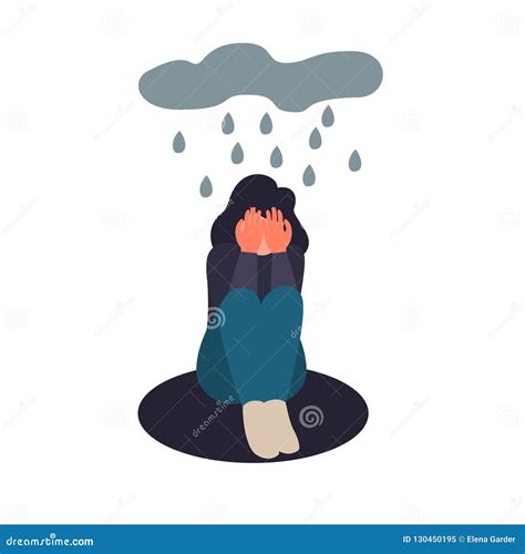 Depression Woman Sit On The Floor Depressed Girl Crying Covering Her