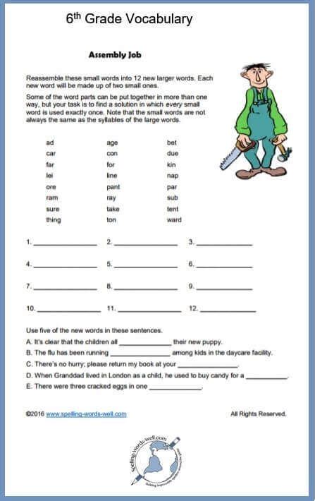 Free Printable Sixth Grade Vocabulary Worksheets Aldy Stroller