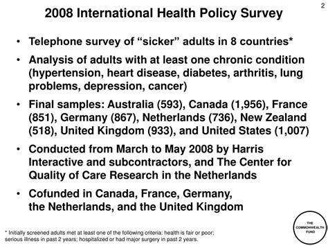 Ppt The Commonwealth Fund 2008 International Health Policy Survey In