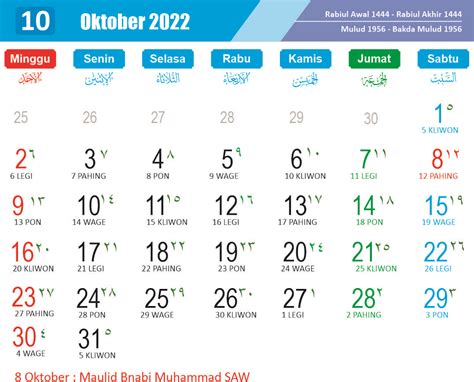 Kalender Jawa Bulan Oktober 2022