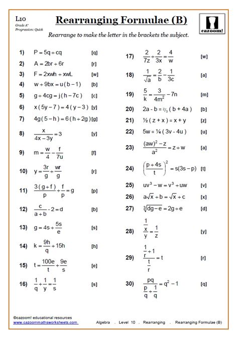 The best way to seek the attention of young learners, develop a love for maths is to make it exciting for them. Rearranging Algebraic Equations Worksheet with Answers