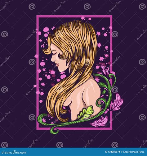 Beautiful Hand Drawn Illustration Of A Naked Woman With Flowers Stock