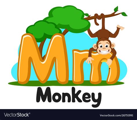 Alphabet With Animals Letter M Monkey Royalty Free Vector