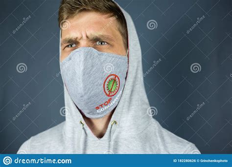 Man In The Mask `stop Coronavirus` With Emotions On His Face Covid 19