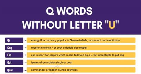 60 Cool Q Words Without U Words With Q And No U 7esl