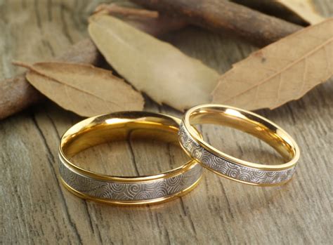 Handmade Gold Wedding Bands Couple Rings Set Titanium Anniversary