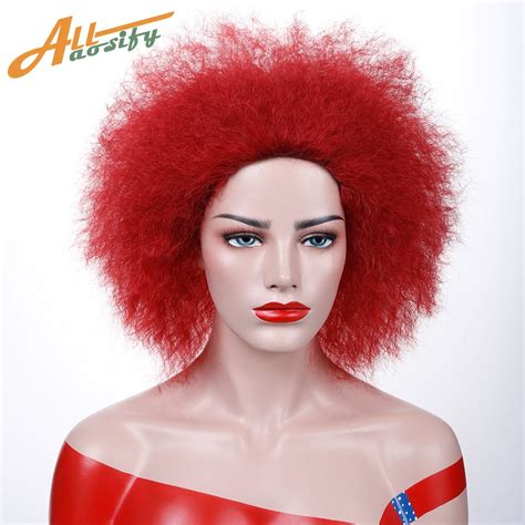 Allaosify Short Afro Kinky Curly Red Wigs For Women Natural Heat