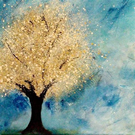 Golden Tree Abstract Impressionism Painting 12x12 Canvas 2015
