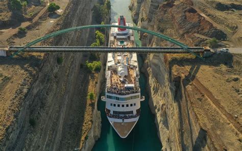 Braemar Cruise Ship Sails Through The Corinth Canal In Greece