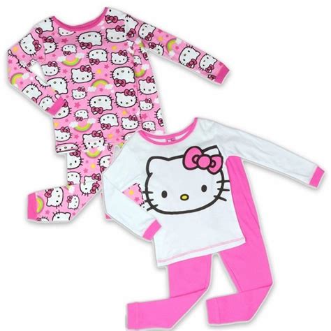 Hello Kitty Girls 100 Cotton 2 Pair Pink Pant Pajama Sleepwear Sets