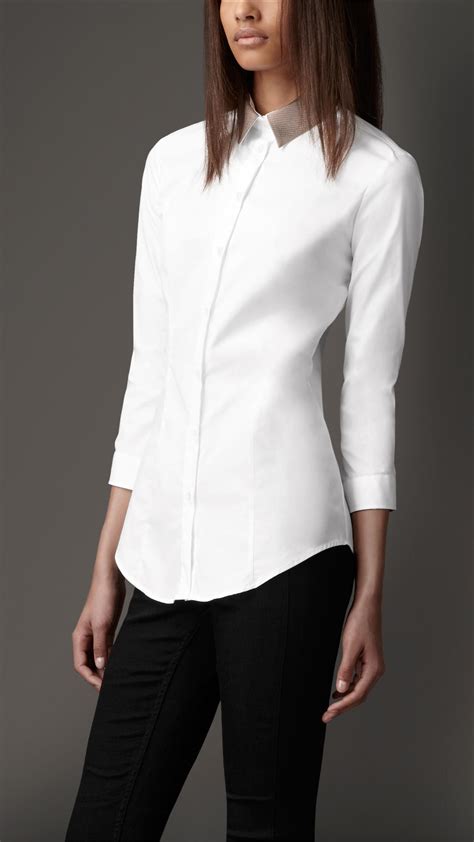 Burberry Detachable Contrast Collar Shirt In Whitecamel White Lyst