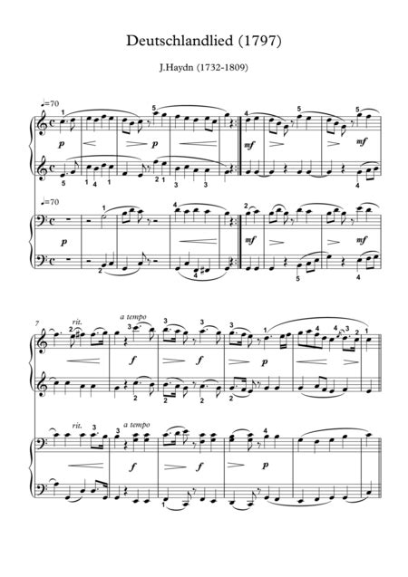 Einigkeit und recht und freiheit. Download Deutschlandlied The Song Of Germany Piano Duet ...