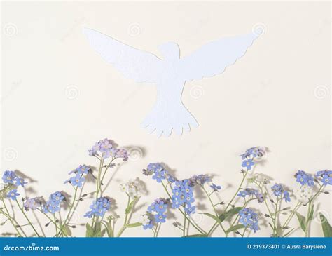 Flowers And White Paper Dove On Light Background Stock Image Image Of