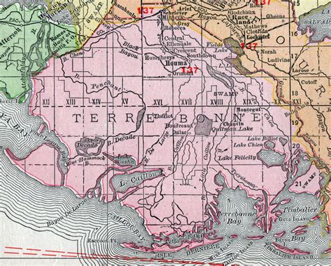 Terrebonne Parish Louisiana 1911 Map Rand Mcnally Houma Southdown