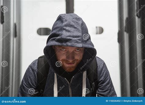 Evil Male Hacker Entering Into System Stock Photo Image Of