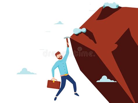 Vector Flat Style Businessman Climb The Mountain Cliff To Reach His