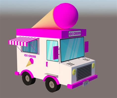 Artstation Ice Cream Van Low Poly 3d Model Game Assets