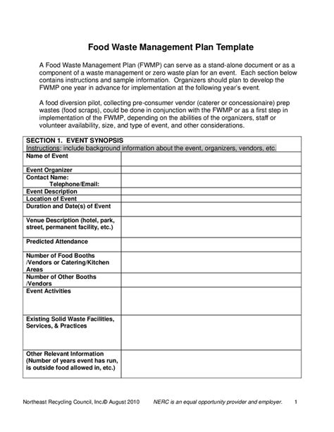 Food Waste Management Plan Template In Word And Pdf Formats