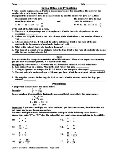 Ratios rates and proportions worksheet