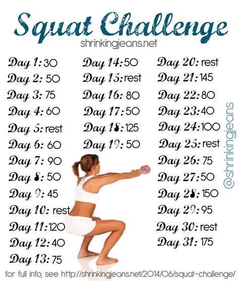31 Day Squat Challenge Free Monthly Workout Calendar Month Workout