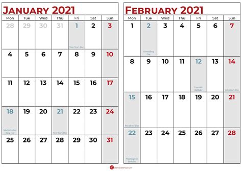 Calendar For January And February 2021