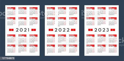 2021 2022 2023 Pocket Calendars Set Monday First Stock Illustration