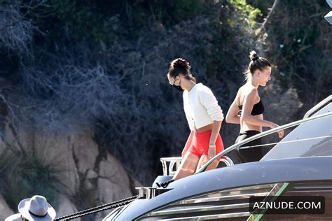 Bella Hadid And Hailey Baldwin Are Seen Making Their Way Aboard A Yacht