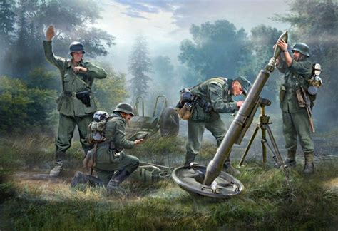 German Mortar Team Military Drawings Army Poster Military History