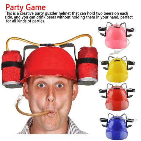 Funny Drinking Hard Hat Helme Dual Cans Holder Drinking Straw Cap