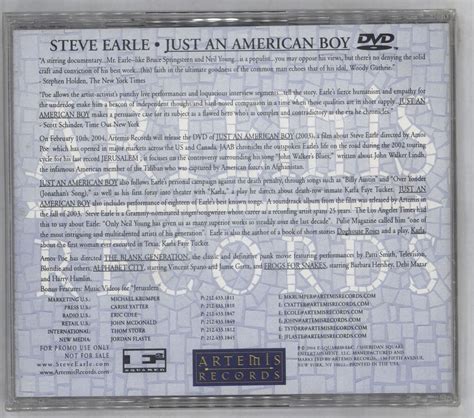 Steve Earle Just An American Boy Us Promo Dvd —