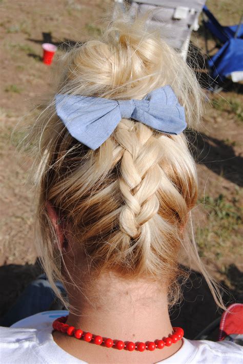 This hairstyle is easy to play around with and personalize; French braided messy bun updo with a bow! | Hair, Hair ...