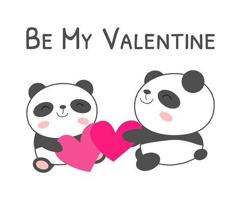 Premium Vector Be My Valentine Greeting Card With Baby Pandas Vector
