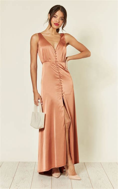 The Knightley Button Front Maxi Dress In Orange Liena Silkfred