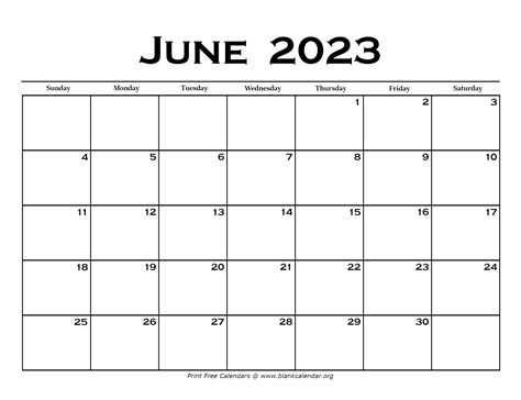 June 2023 Calendar Blank Calendar