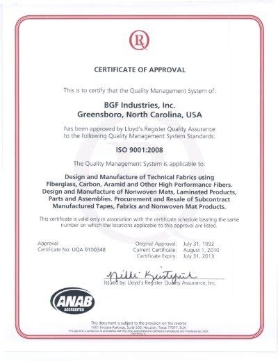 Iso 9001 Certificate Pdf File Bgf Industries Inc