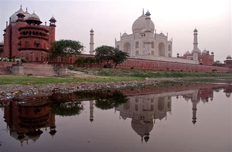 Taj Mahal As Seen From River Yamuna With Reflection