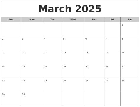 March 2025 Free Monthly Calendar