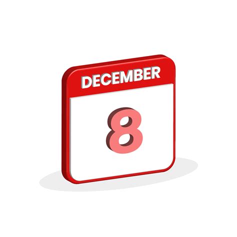 8th December calendar 3D icon. 3D December 8 calendar Date, Month icon