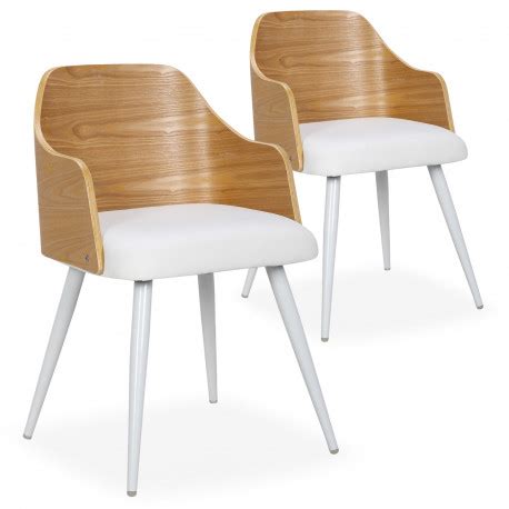 Chaises scandinaves salle à manger Bois Chêne et Simili Blanc (Lot de 2
