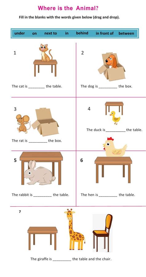 Ejercicio De Prepositions Of Place In On Under In Front Of Behind