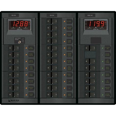 Features such as lcd digital ac/dc amp, volt and amp hour meters can be added. AC / DC Distribution Panel, 360 Panel, 120 Volt Main + 6 ...